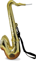 74oz Mirror-Coasted Plastic Saxophone is a gold cup in the shape of a saxophone with custom logo printing