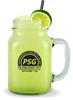 20oz Glass Mason Jar w/Handle filled with a margarita and a custom logo on the side