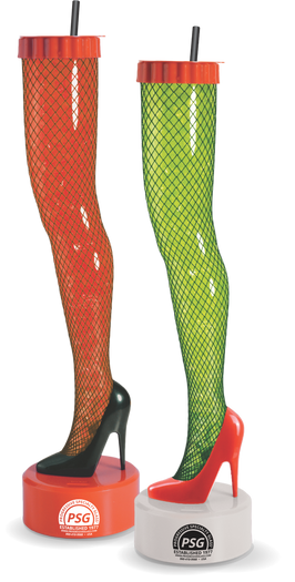 60oz Plastic The Leg© is a clear cup shaped like a leg with heels. Options for custom logo printing available.