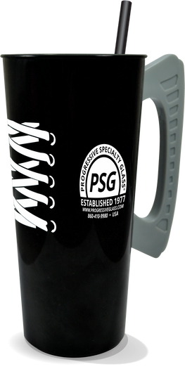 16oz Plastic Skate Cup is a cup with a skate blade handle, printed shoelaces, and a place to have custom logo printing on both sides of the cup