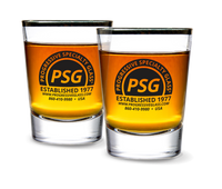1.75oz Whiskey Shot Glass is a small clear glass with a thick glass bottom and custom logo printing