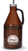 25oz Plastic Growler is a translucent brown jug with a handle and custom logo printing