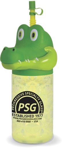 24oz Plastic Gator Sipper is a cup with a gator character at the top and custom logo printing