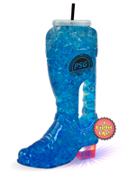 46oz Plastic Light-Up Cowboy Boot is a clear plastic cup in the shape of a cowboy boot with a light feature at the bottom and custom logo printing
