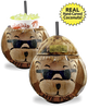 16oz Bear with Sunglasses Coconut is a real hand carved and painted coconut with a bear face and sunglasses and a straw at the top with custom logo printing
