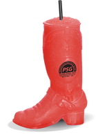 18oz Plastic Cowboy Boot is a clear plastic cup in the shape of a cowboy boot with custom logo printing