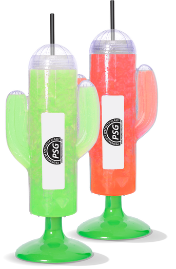 32oz Plastic Cactus Sipper is a clear plastic cup in the shape of a cactus with custom logo printing