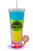 22oz Plastic Light-Up Insulated Tumbler is a clear tumbler that lights up different colors and shows your custom logo