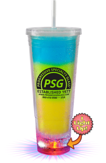 22oz Plastic Light-Up Insulated Tumbler is a clear tumbler that lights up different colors and shows your custom logo