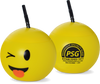 32oz Plastic Emoji Balls are round opaque colored cups with the tongue emoji face on one side and custom logos on the other