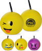 32oz Plastic Emoji Balls are round opaque colored cups with emoji faces on one side and custom logos on the other - choose from tongue emoji, cry, kiss or evil.