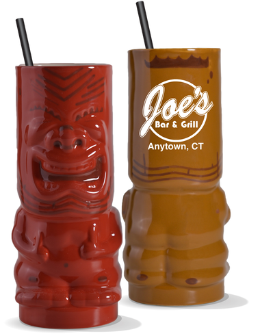 20oz Ceramic Smiley Tiki Tumbler is an opaque classic tiki cup with custom logo printing
