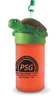 24oz Plastic Sea Turtle Sipper is a cup with a sea turtle character on top and custom logo printing