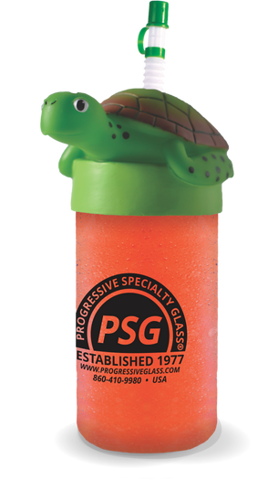 24oz Plastic Sea Turtle Sipper is a cup with a sea turtle character on top and custom logo printing