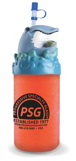 24oz Plastic Whale Sipper with whale character on top and custom logo printing