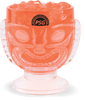 15oz Plastic Squat Tiki, a clear cup with a tiki face, logo printed and filled with a fun drink
