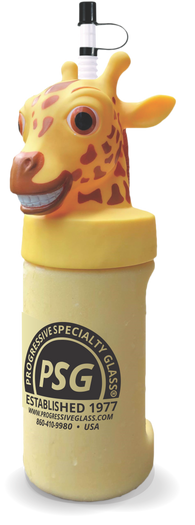 24oz Plastic Giraffe Sipper, a cup with a giraffe character on top and a custom logo