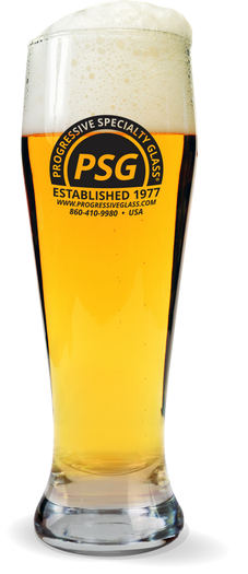 19oz Clear Pilsner Glass filled with beer, with a custom logo