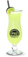 26oz Clear Hurricane Glass with a custom logo