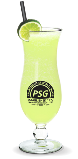 26oz Clear Hurricane Glass with a custom logo