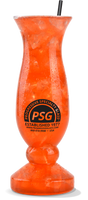 26oz Clear Plastic Hurricane Glass with a custom logo