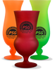 Matte-Coated Glassware in a variety of colors, orange, red, green and different shapes, with a custom logo