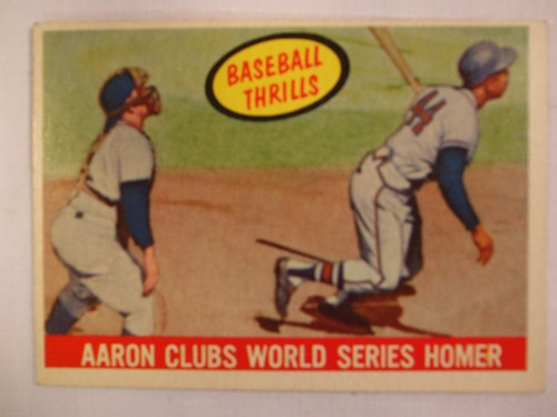 1959 Topps #467 Baseball Thrills, Aaron Clubs World Series Homer, EX