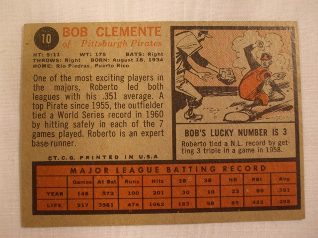 1962 Post #173b Roberto Clemente NRMT Pirates (Red line arount STATS)