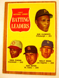 1962 Topps #52 1961 NL Batting Leaders Clemente, Pinson, Boyer, & Moon EX