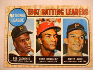 1968 Topps #1 1967 NL Batting Leaders, Clemente, Gonzalez, Matty Alou. EX