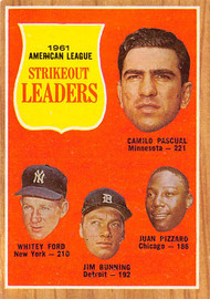 1962 Topps #59 1961 AL Strikeout Leaders EXMT. Ford, Pascual, Bunning & Pizzaro