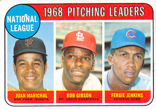 1969 Topps #10 1968 NL Pitching Leaders EX Marichal, Gibson, Jenkins. (69T10EX)