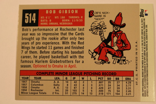 Baseball Cards, Bob Gibson, Gibson, 2006 Topps, 1959 Topps, Cardinals, Rookie, Rookie of the Week