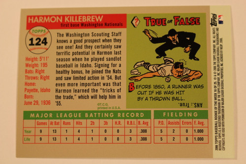 Baseball Cards, Harmon Killebrew, Killebrew, 2006 Topps, 1955 Topps, Twins, Rookie, Rookie of the Week
