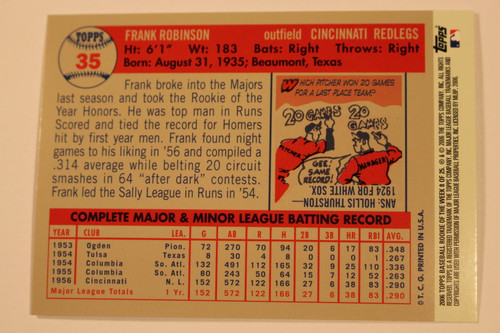 Baseball Cards, Frank Robinson, Robinson, 2006 Topps, 1957 Topps, Reds, Rookie, Rookie of the Week