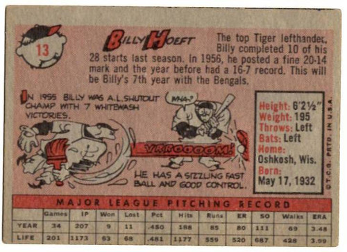 1958 Topps, Baseball Cards, Topps,  Hoeft, Billy Hoeft, Yellow Name, Yellow Letters, Tigers