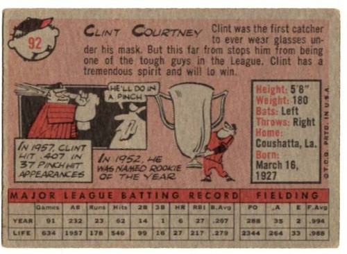1958 Topps, Baseball Cards, Topps,  Clint Courtney, Senators