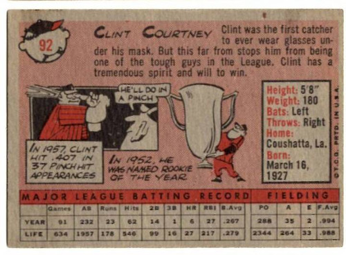 1958 Topps, Baseball Cards, Topps,  Clint Courtney, Senators