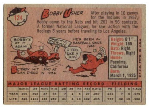 1958 Topps, Baseball Cards, Topps, Bobby Usher, Senators