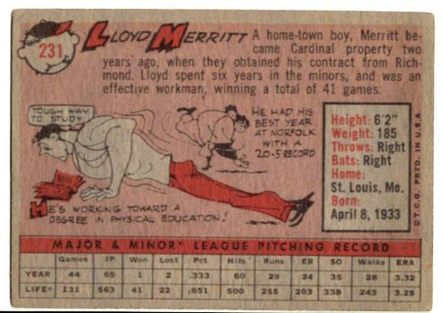 1958 Topps, Baseball Cards, Topps, Lloyd Merritt, Cardinals