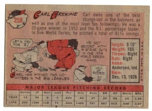 1958 Topps, Baseball Cards, Topps, Carl Erskine, Dodgers