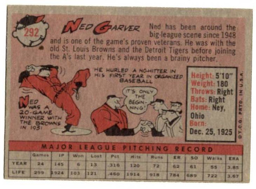 1958 Topps, Baseball Cards, Topps, Ned Garver, A's