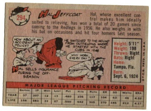 1958 Topps, Baseball Cards, Topps, Hal Jeffcoat, Redlegs, Reds