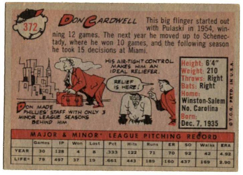 1958 Topps, Baseball Cards, Topps, Don Cardwell, Phillies