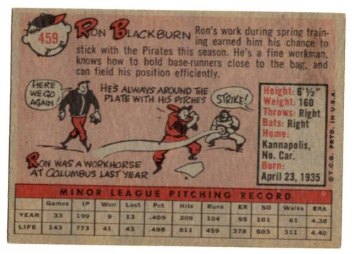 1958 Topps, Baseball Cards, Topps, Ron Blackburn, Pirates