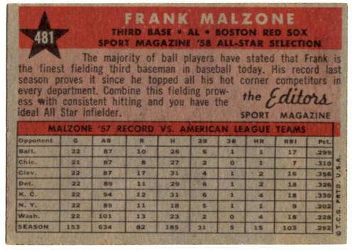 1958 Topps, Baseball Cards, Topps, Frank Malzone, Red Sox, Sport Magazine, '58 All Star