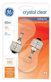 Ge 2pk 60w Clr Fan Bulb