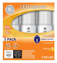 Ge 3pk 6w Stik Led Bulb