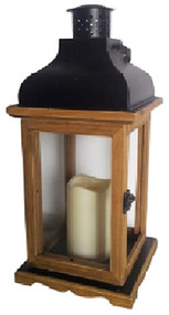 Brn Wd/glass Lantern