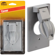 Bell Single Gang Vertical Mount Die-Cast Metal Gray Weatherproof Outdoor Outlet Cover  Carded